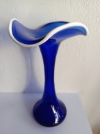 SZKLANY KOBALTOWY WAZON Z BIAŁYM RANTEM