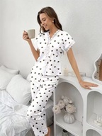 piżam damska dwuczęściowa spodnie bluzka krótkim rękawem vintage serduszka