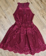 Piękna bordowa sukienka wesele, studniówka, XS cekiny S.Moriss