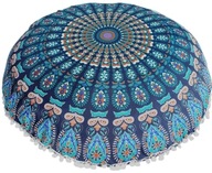 Poduszka okrągła MANDALA niebieska pufa do medytacji indyjska ethno design