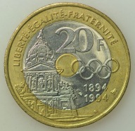 Francja - 20 franków 1995 - 100.r Międzynarodowy Komitet Olimpijski