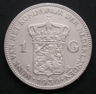 Holandia 1 gulden 1930 - królowa Wilhelmina - srebro