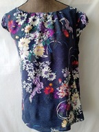 Bluzka granatowa w kwiaty z koronkowym tyłem - M