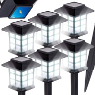 LAMPA SOLARNA OGRODOWA LED LATARNIA WBIJANA 6 SZT CZARNA CZUJNIK ZMIERZCHU