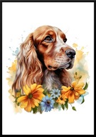 A2 PLAKAT PIES W KWIATACH RASA COCKER SPANIEL ANGIELSKI