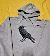 Bluza Oversize UNISEX – Haftowany KRUK Raven Art – Szary Melanż