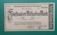 Niemcy, Banknot 500 Miliardów Marek 1923,Stuttgart