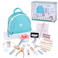 DREWNIANY ZESTAW EDUKACYJNY MAŁEGO LEKARZA 24 ELEMENTY TORBA DLA DZIECI