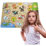 MONTESSORI KLOCKI EDUKACYJNE DUŻE DREWNIANE UKŁADANKA Z UCHWYTAMI ZWIERZAKI