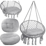 Fotel wiszący bocianie gniazdo hamak BOHO, huśtawka z poduszką Szara