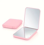 LUSTERKO DO TOREBKI RÓŻOWE, PODŚWIETLANE, KOMPAKTOWE, LUSTERKO KIESZONKOWE!