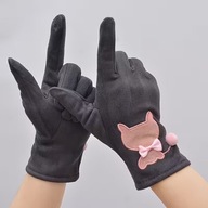 RĘKAWICZKI SZARY KOTEK KOTEM CIEPŁE ZIMA POLAR EKRAN DOTYKOWY Z PALCAMI