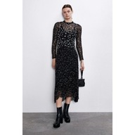 Zara czarna sukienka maxi haft koraliki koronka tiul XS S
