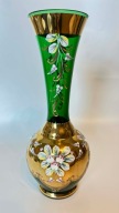 BOHEMIA piękny wazon cudownie ręcznie malowany złocony zieleń !