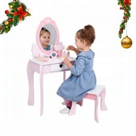 POMYSŁY NA PREZENT DLA 3-4 LATKI DUŻA DREWNIANA TOALETKA LUSTRO TABORET LED