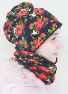 komplet zimowy róże kwiaty różyczki czapka i komin 56-57