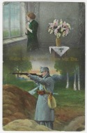 i86 CK KuK Żołnierz w okopie karabin bagnet ładownica chlebak pozłacana1915