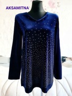 BLUZKA CIEMNOGRANATOWA AKSAMITNA DIAMENTY GWIAZDY