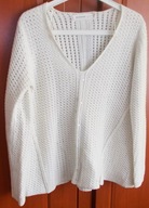 SWETER damski ażurowy luźny pulower głęboki dekolt srebrna nitka 40