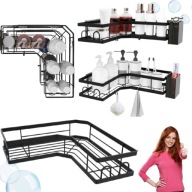 2X PÓŁKA ŁAZIENKOWA NAROŻNA CZARNA BEZ WIERCENIA POD PRYSZNIC METAL