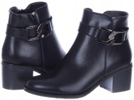 Czarne Jesienne Sztyblety Botki Damskie z Klamrą na Słupku 40