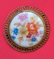 Broszka brosza zawieszka Francja oryginał porcelana Limoges kwiaty hit 2