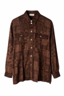 Koszula vintage 100% cupro brązowa satynowa wzorzysta retro boho 40 L