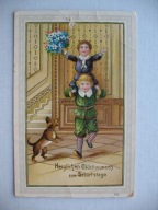 URODZINY DZIECI PIES przedwojenna POCZTÓWKA