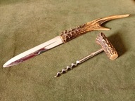 Nóż do listów i korkociąg - komplet z czasów PRL-u / naturalny róg jelenia