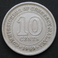 Malaje 10 centów 1949 - król Jerzy VI