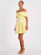 Żółta rozkloszowana mini sukienka z odkrytymi ramionami – QUIZ