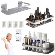 PÓŁKA ŁAZIENKOWA WISZĄCA SAMOPRZYLEPNA POD PRYSZNIC 2 SZTUKI METAL SREBRNA