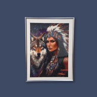 OBRAZEK MOZAIKA DIAMENTOWA - INDIANKA I WILK
