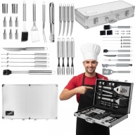 ZESTAW AKCESORIÓW NARZĘDZI SZTUĆCÓW PRZYBORÓW AKCESORIA DO GRILLA WALIZKA