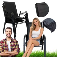 KRZESŁO OGRODOWE FOTEL METALOWE PRZENOŚNE SIATKA TARASOWE CZARNE ZESTAW 4