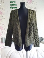 KARDIGAN WEŁNY WEŁNIANY ALPAKA KHAKI PRZĘDZA SEXY dziergany sweterkowy