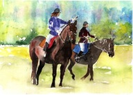 = Obraz =scena rodzajowa=akwarela=KONIE=