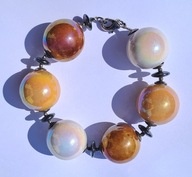 Bransoletka korale ceramika/metal hand made 16 cm obwód dłoni , BDB