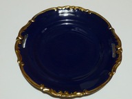 TUŁOWICE PATERA NA CIASTO Z USZAMI DUŻY TALERZ DO SERWISU KOBALT ZŁOTO 29cm