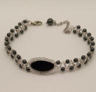 Bransoletka handmade ze hematytu, szkła i stali nierdzewnej