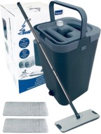 MOP PŁASKI Z WIADREM WYCISKACZEM KOMPAKTOWY ZESTAW 3 KOMORY 2 WKŁADY BEST