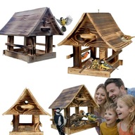 DREWNIANY KARMNIK DLA PTAKÓW XXL OPALANY WISZĄCY DUŻY + HAK PRODUKT POLSKI