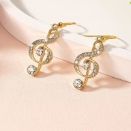 KOLCZYKI DŁUGIE WISZĄCE DIAMNTY CYRKONIA NUTKI KLUCZ WIOLINOWY POZŁACANE