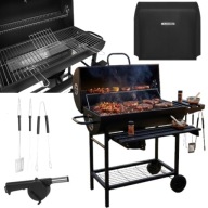 GRILL WĘGLOWY Z POKRYWĄ DUŻY OGRODOWY Z PÓŁKAMI POPIELNIK MOBILNY + DODATKI