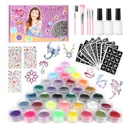 DUŻY ZESTAW DO TATUAŻY 189 WZORÒW BROKATOWE 3 KLEJE 5 PĘDZLI 30 KOLORÒW