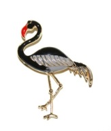 Broszka Czarny Flaming Flamingo Emaliowana nowa unikat