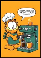 A2 PLAKAT DO KUCHNI KAWIARNI KAWA KOT, KOT GARFIELD, READY FOR COFFEE!