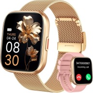 Smartwatch damski z funkcją telefonu, ekran dotykowy 1,85" +dwa paski złoty
