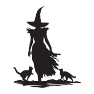 Naklejka Wiedźma Czarownica z kotami Wróżka bez tła wodoodporna od GravArt