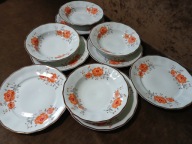 KAROLINA TALERZE OBIADOWE GŁĘBOKIE PŁYTKIE PORCELANA VINTAGE PRL 10 sztuk